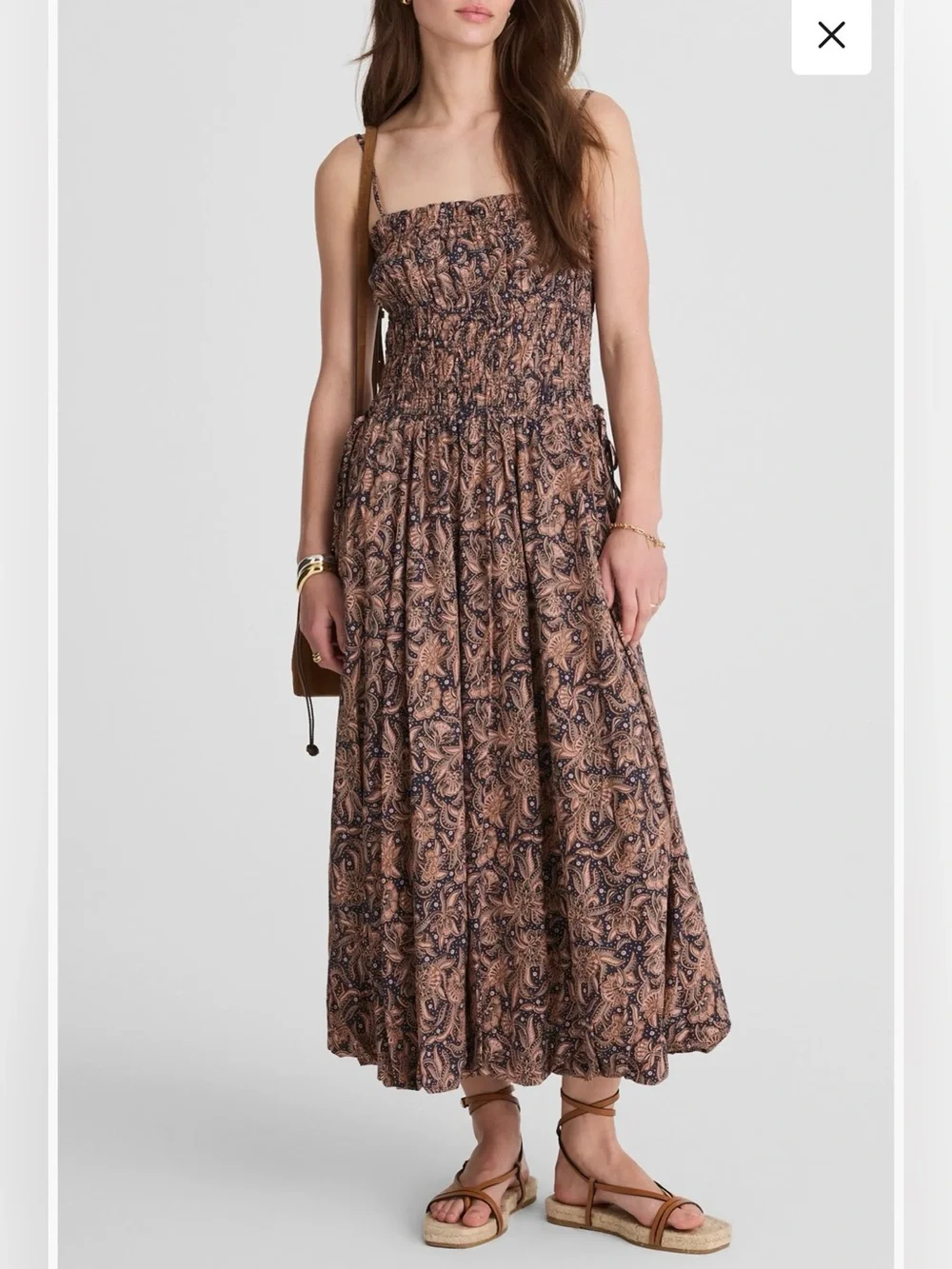 Madewell Paisley Smocked Bubble-Hem Midi Dress 10 NWT Navy Rust Boho Cottagecore